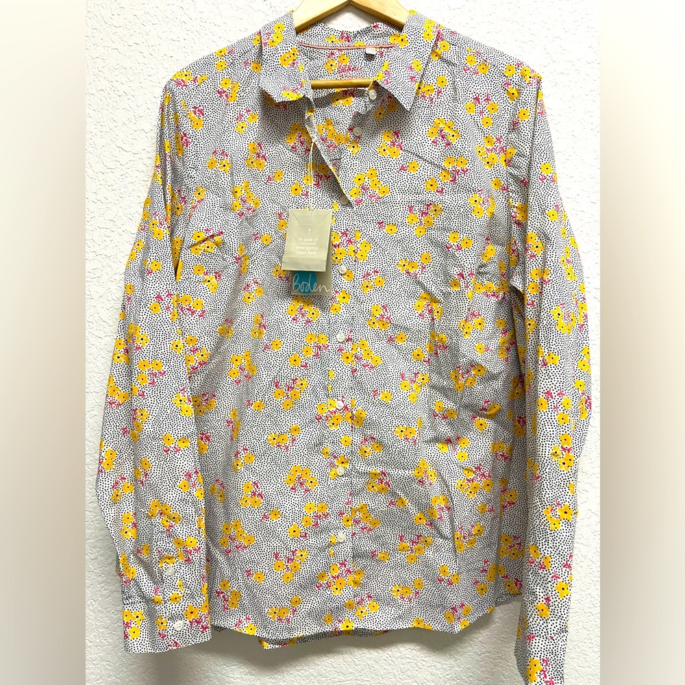 Boden Women’s The Classic Shirt White Floral Button Down Blouse 18 NWT